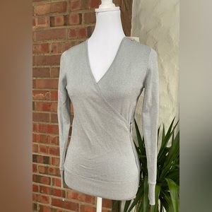 NWT CACHE Sweater. Gray with silver thread. Side zipper. Arm slits on sleeves.